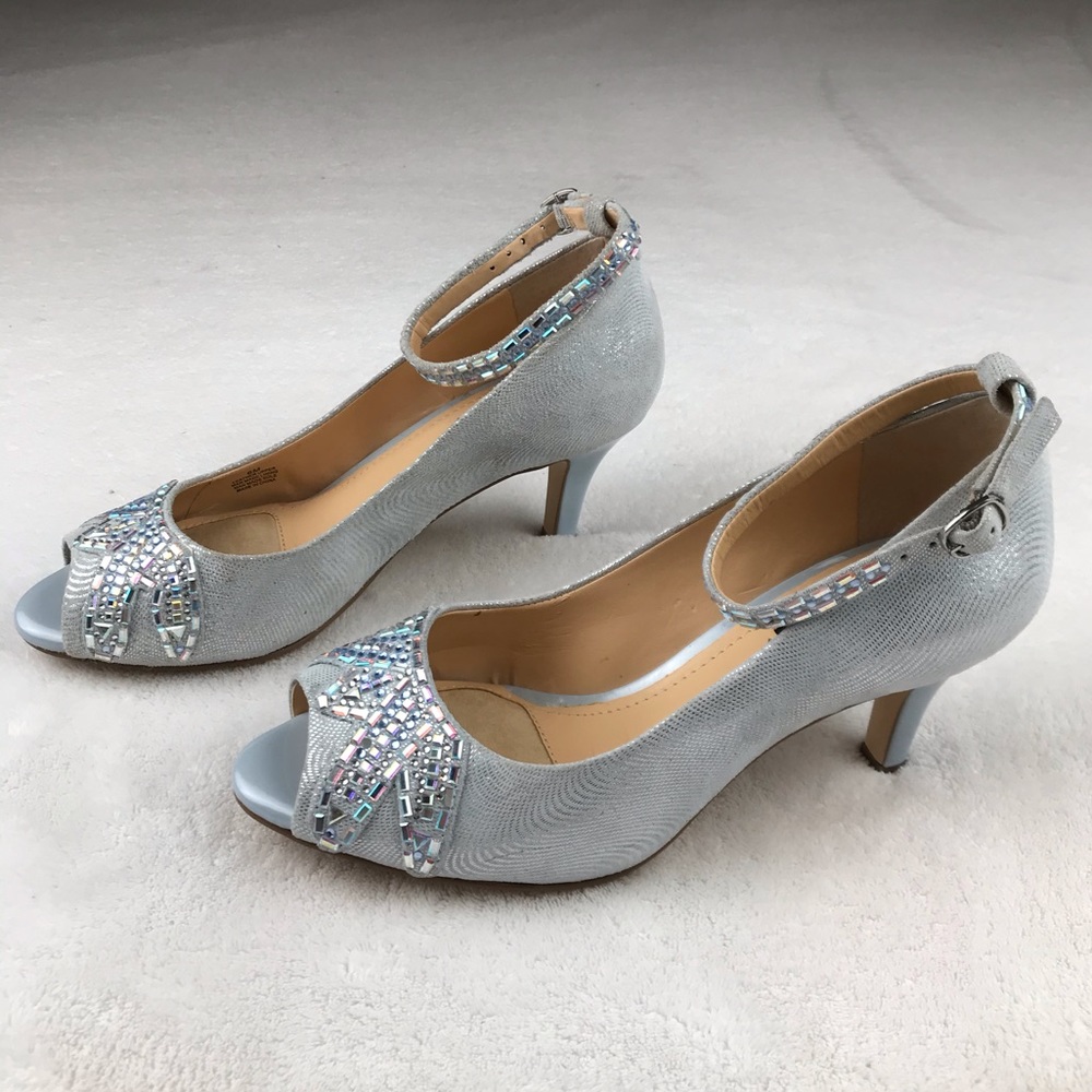 Alex Marie silver suede jeweled heels
